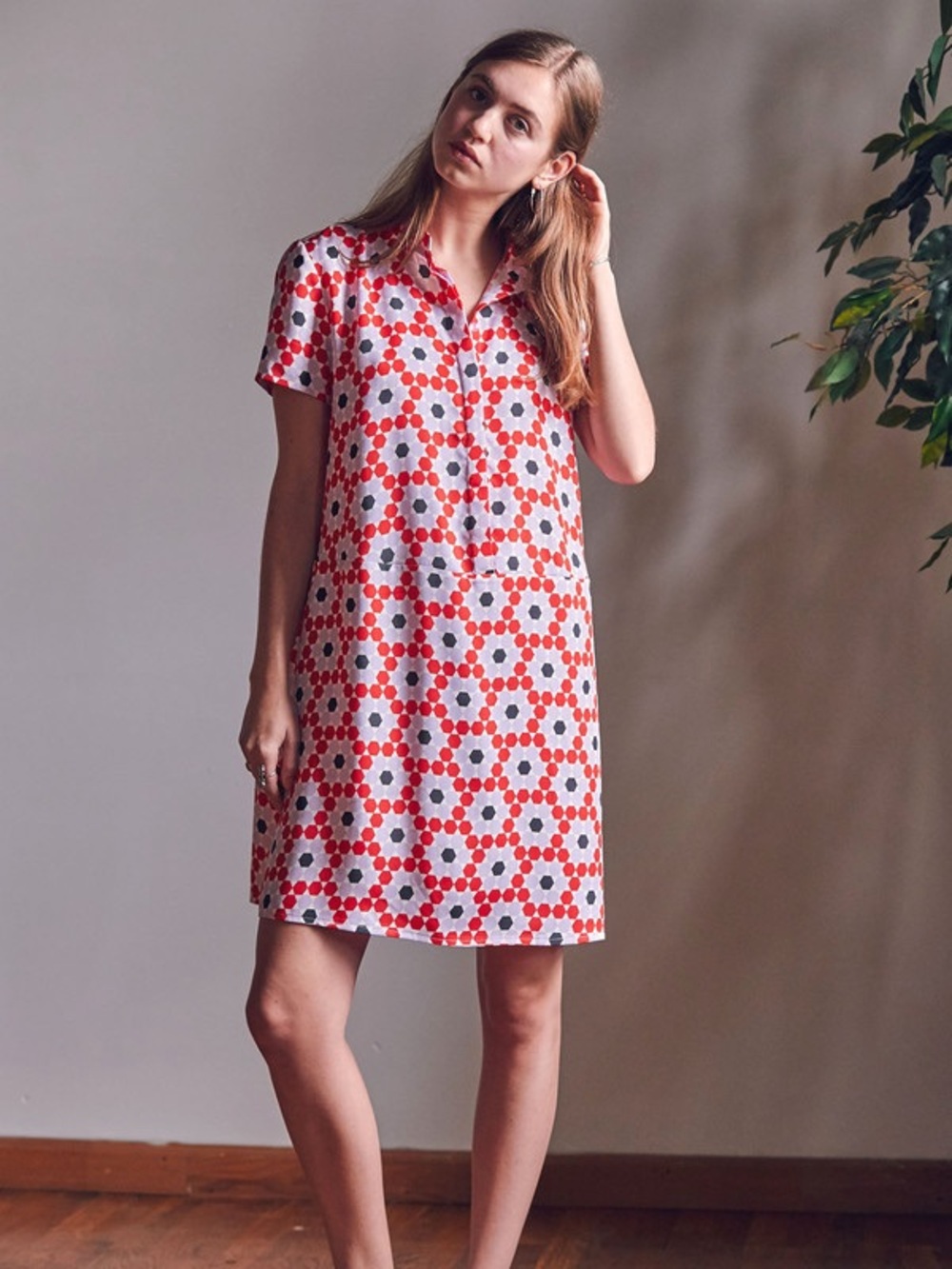 Garmentory Dusen Dusen Red Pink  Black Tile Geometric Artsy oversized Tee Dress